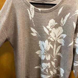 Tan Sweater with Cream Florals